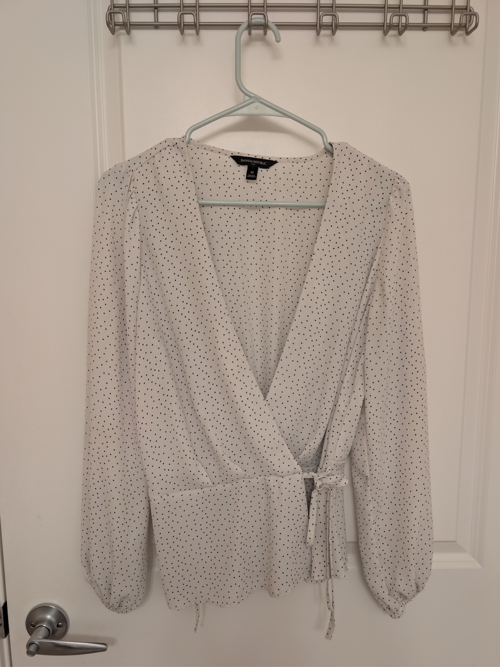 Banana Republic White Polka Dot Wrap Blouse